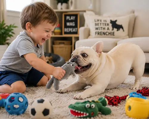 Well-socialized French Bulldog puppy with children.