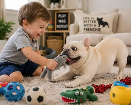Well-socialized French Bulldog puppy with children.